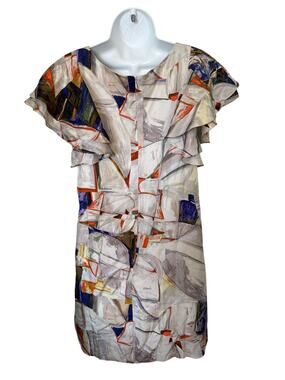 Ali Ro Abstract Print Ruffle Sleeve Cocktail Dress Lined  4